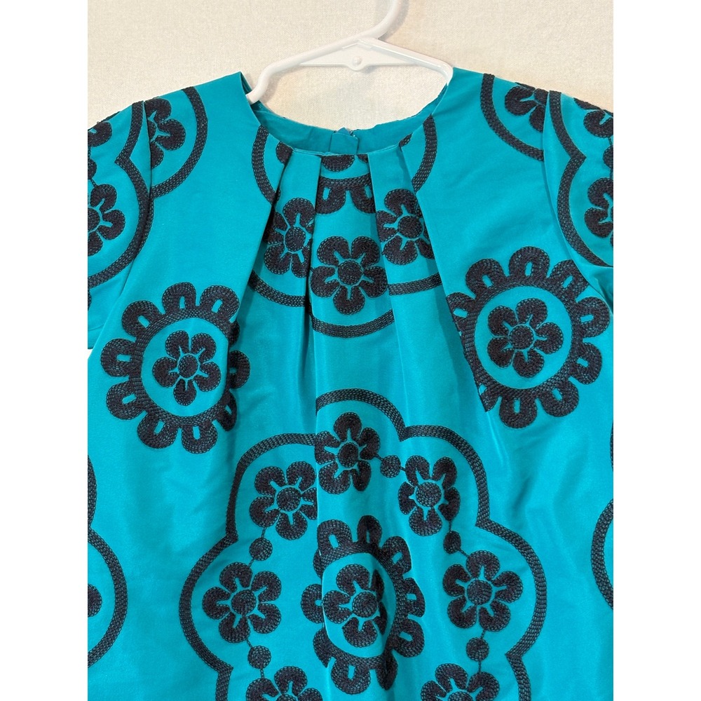 Jacadi Paris Girls Teal Blue Navy Floral Embroidered Trapeze Dress Size 4A 104cm - Picture 3 of 11